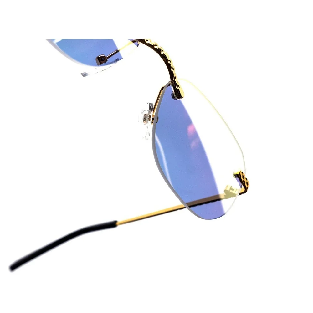 Rimless Sunglasses Gold Frame Oval Purple Mirror Lens Fashion Tinted Glasses New